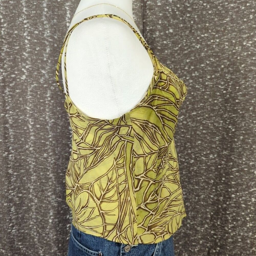 Vintage Y2K Cache Strappy Cowl‎ Neck Green Tank Top Leaf Print Women's - Picture 4 of 7